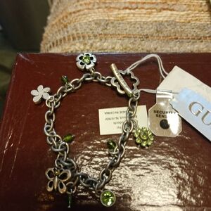 Guess Silver Bracelet with Green Charms